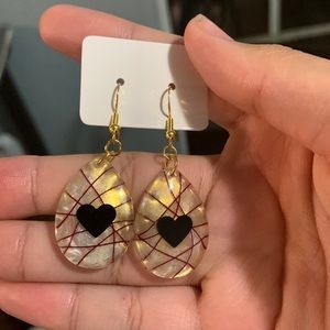 Gold heart teardrop shaped earrings